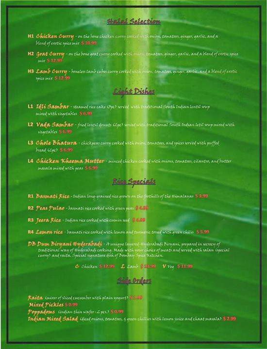 Bombay Spice Kitchen - Starkville, MS menu_pic