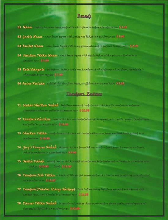 Bombay Spice Kitchen - Starkville, MS menu_pic