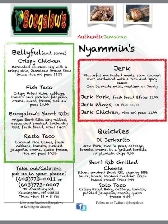Boogalow's - Kensington, NH menu_pic