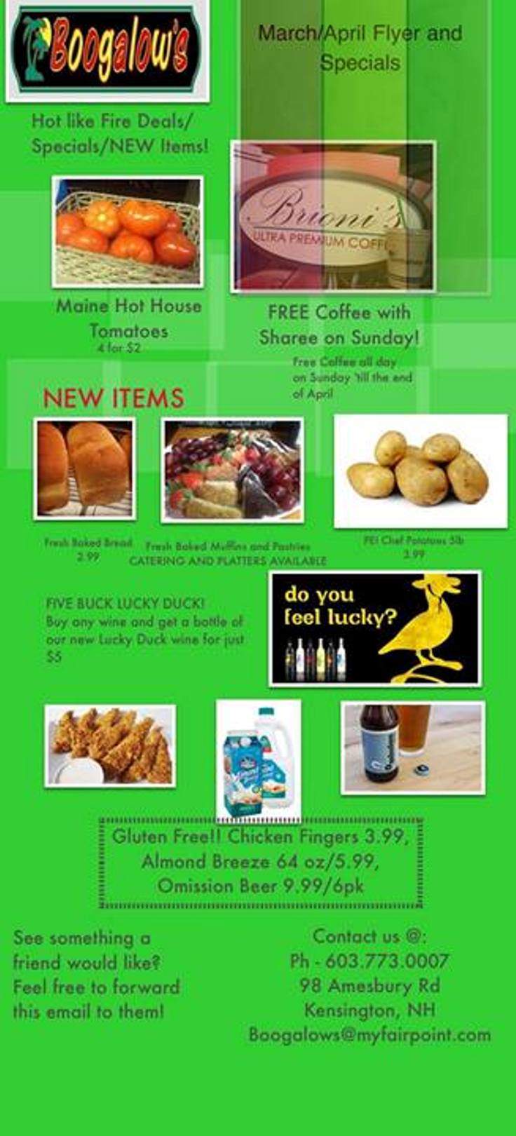 Boogalow's - Kensington, NH menu_pic