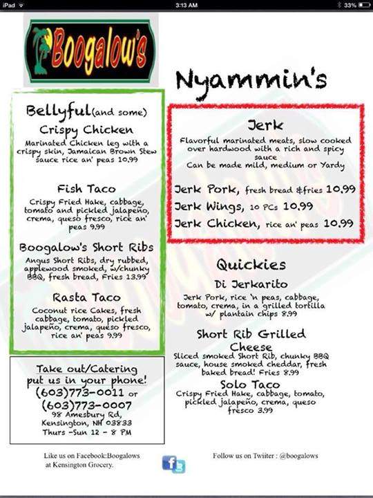 Boogalow's - Kensington, NH menu_pic