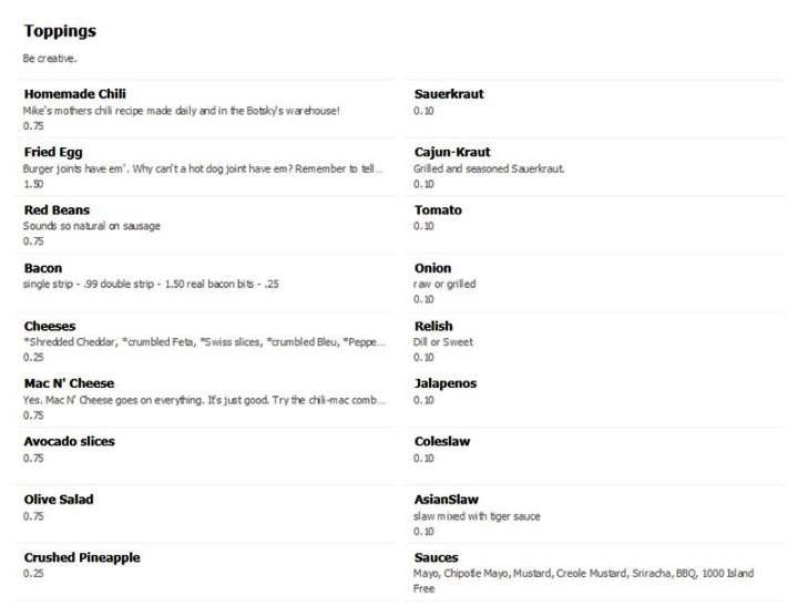 Botsky's - Lake Charles, LA menu_pic