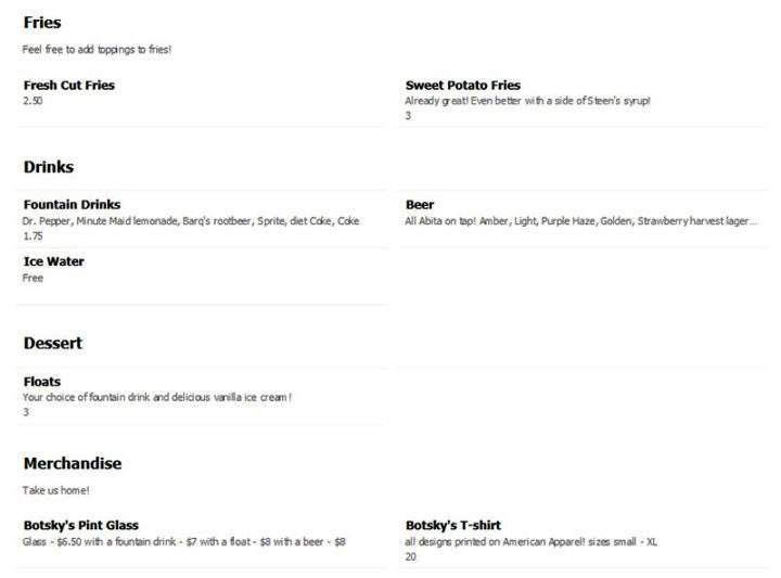 Botsky's - Lake Charles, LA menu_pic