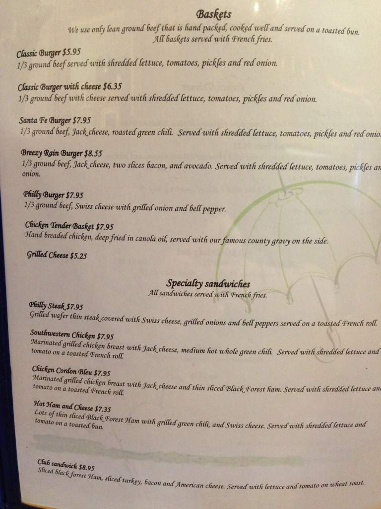 Breezy Rain Cafe - Moriarty, NM menu_pic