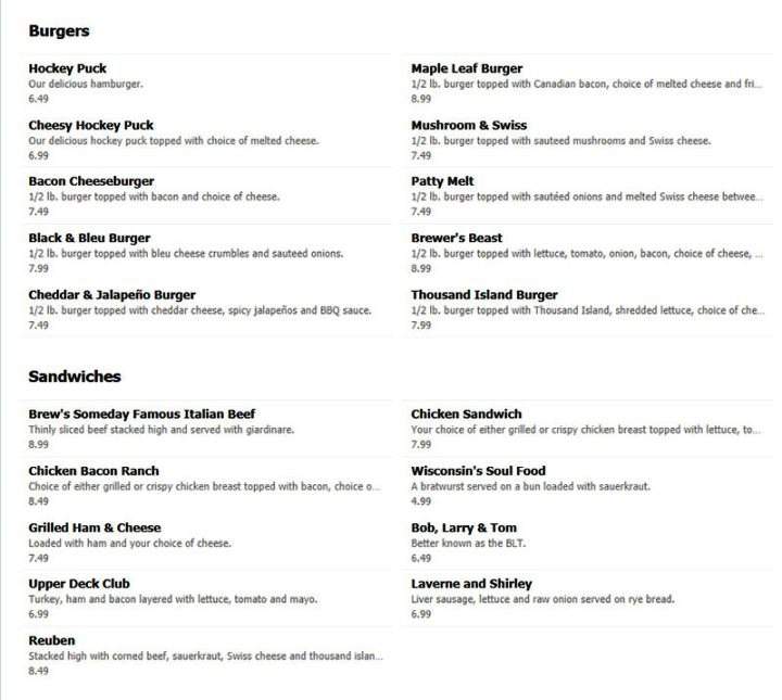 Brew's Pub - Land O' Lakes, WI menu_pic