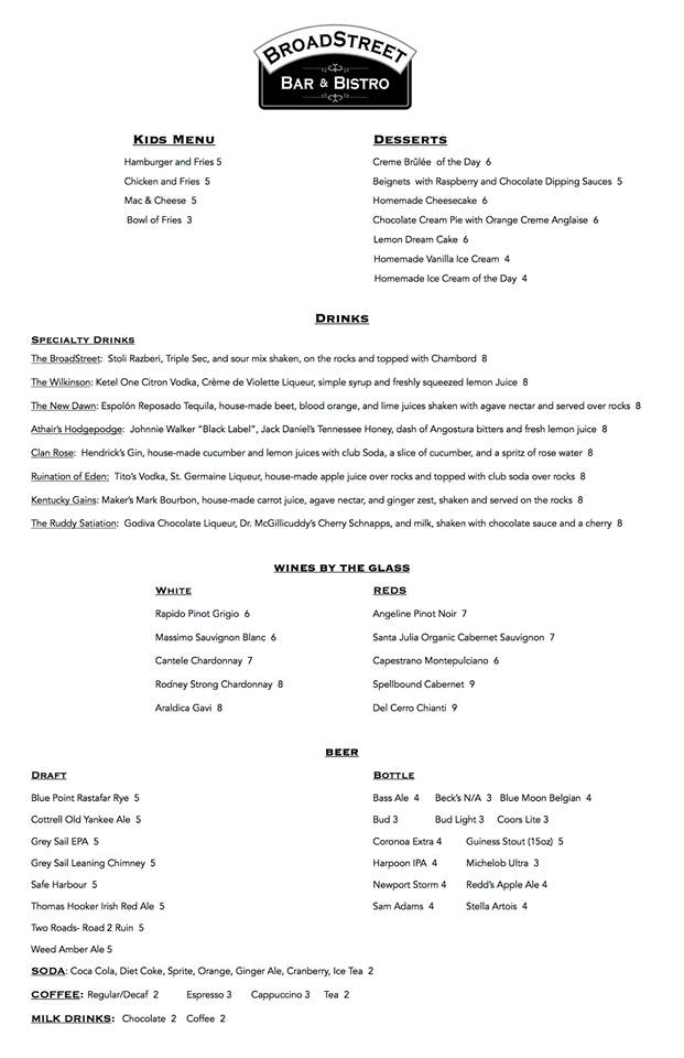 BroadStreet Bar & Bistro - Stonington, CT menu_pic