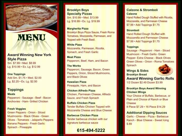 Brooklyn Boys Pizza On The Go - Murfreesboro, TN menu_pic