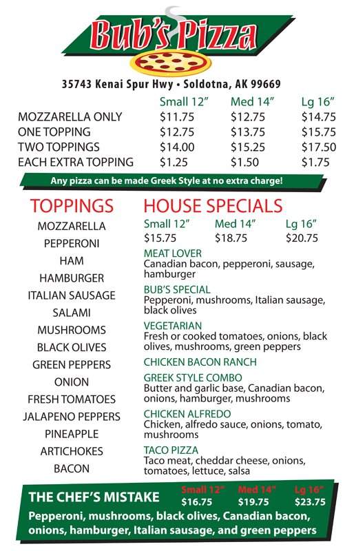 Bub's Pizza - Soldotna, AK menu_pic