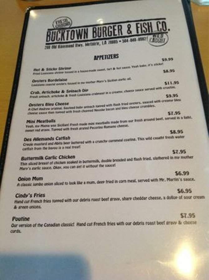 Bucktown Burger & Fish Co. - Metairie, LA menu_pic