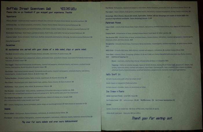 Buffalo Street Downtown Deli - Johnson City, TN menu_pic