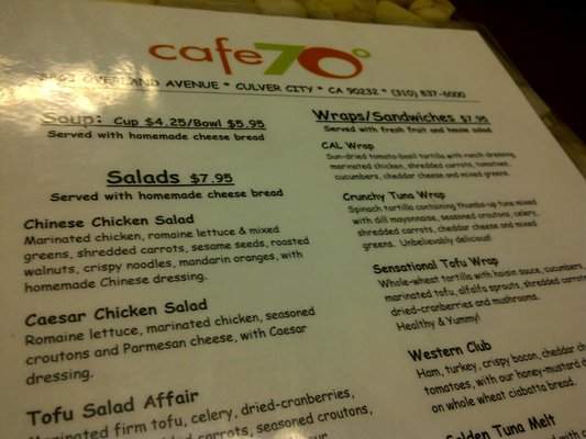 Cafe 70 Degrees - Culver City, CA menu_pic