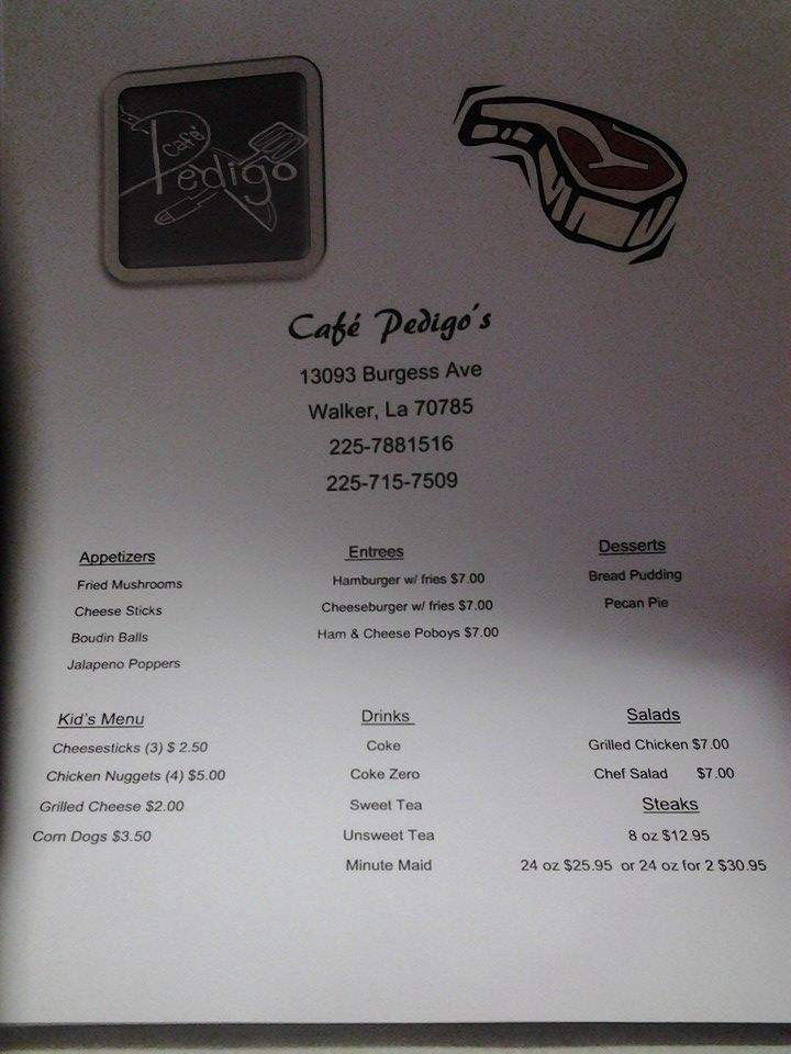 Cafe Pedigo's - Walker, LA menu_pic