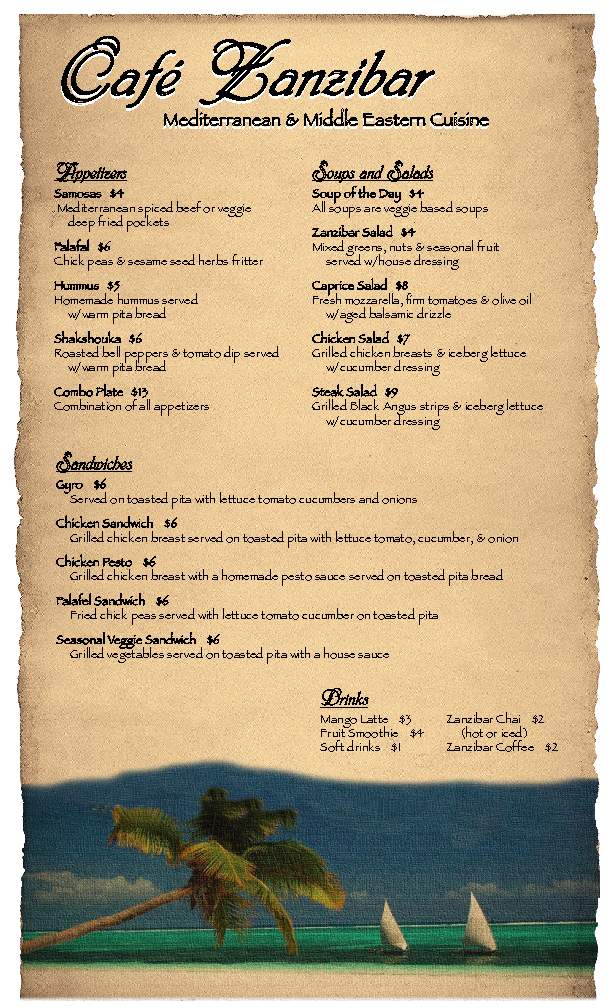 Cafe Zanzibar - Omaha, NE menu_pic