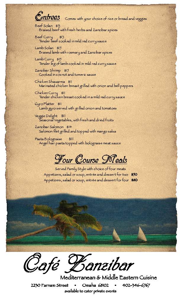 Cafe Zanzibar - Omaha, NE menu_pic