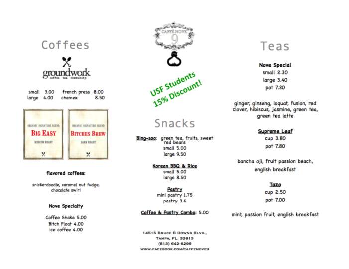 Caffe Nove - Tampa, FL menu_pic