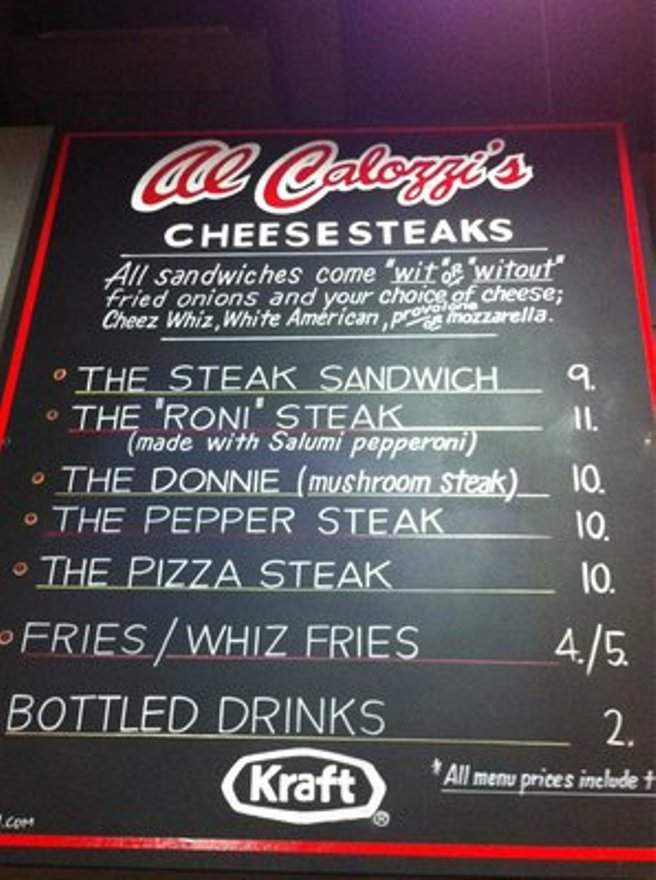 Calozzi's Cheesesteaks - Seattle, WA menu_pic