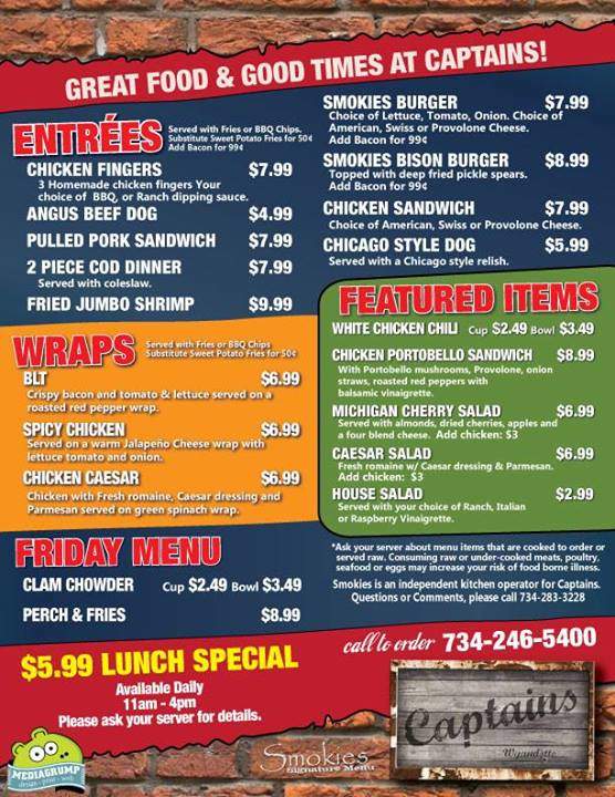 Captain's - Wyandotte, MI menu_pic