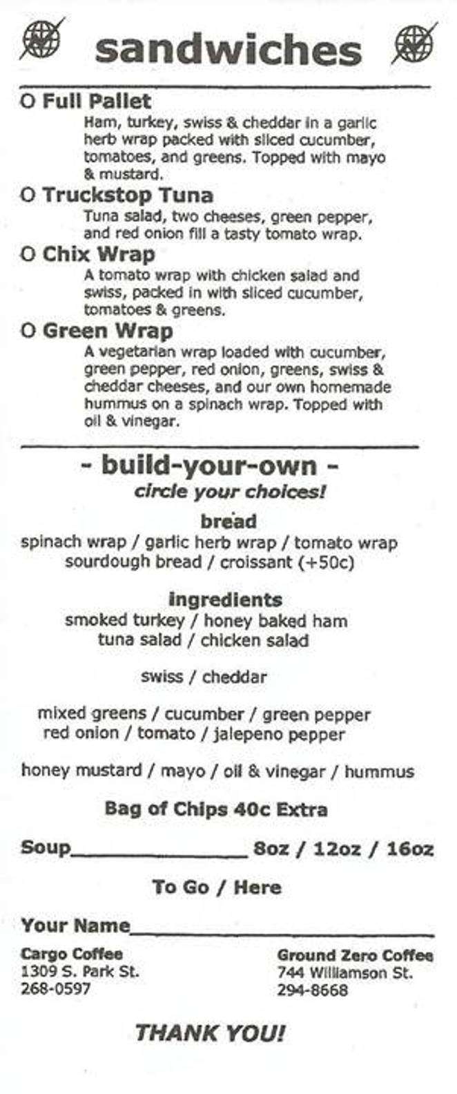 Cargo Coffee - Madison, WI menu_pic