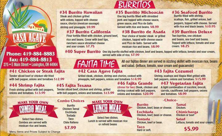 Casa Agave Grill - Mansfield, OH menu_pic
