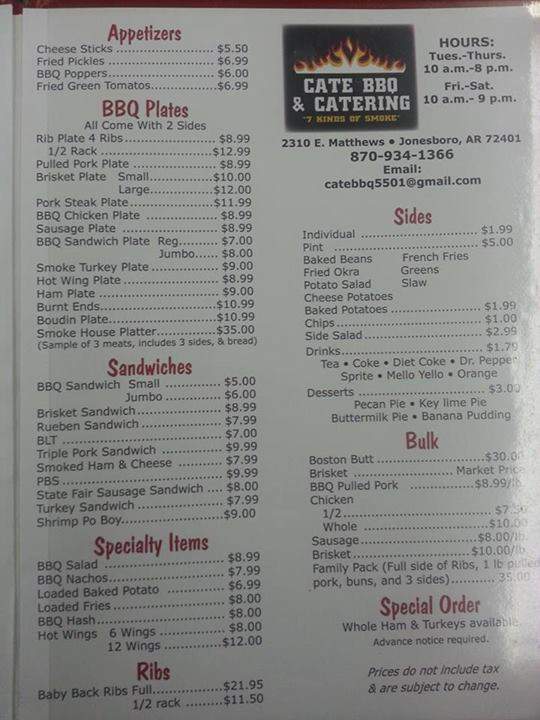 Cate BBQ & Catering - Jonesboro, AR menu_pic