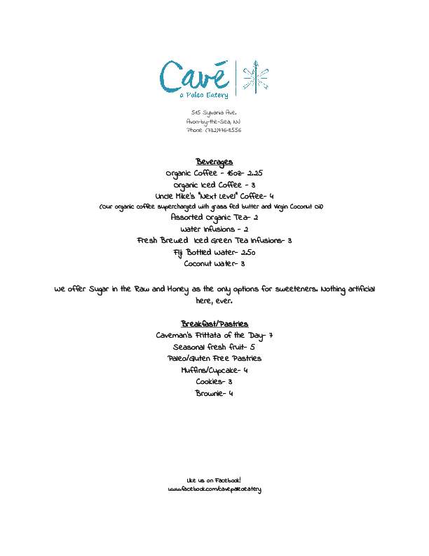 Cave, A Paleo Eatery - Avon-By-the-Sea, NJ menu_pic
