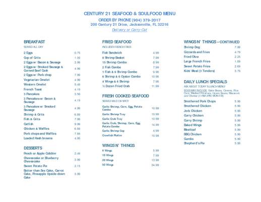 Century 21 Seafood & Chicken - Jacksonville, FL menu_pic