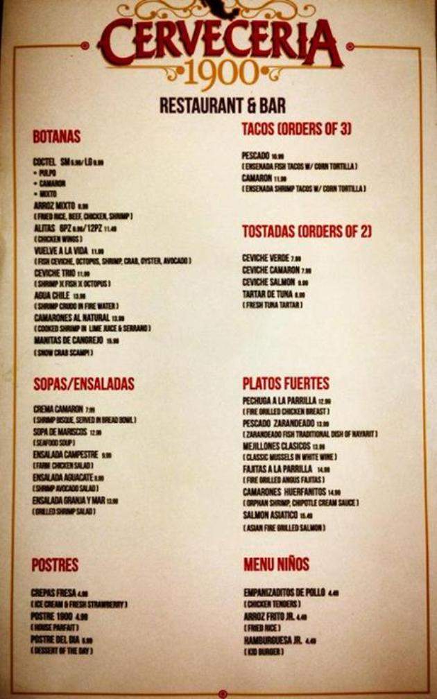 Cerveceria 1900 Restaurant & Bar - Laredo, TX menu_pic
