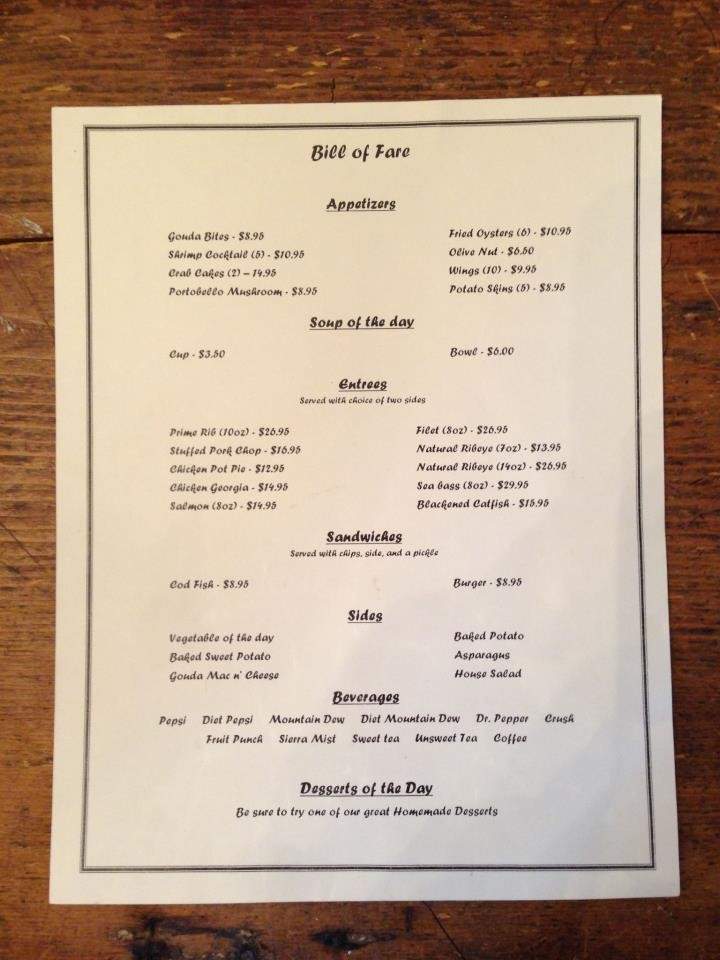 Chandler's at the Beehive Tavern - Augusta, KY menu_pic