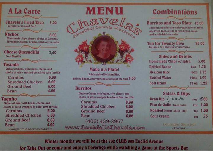 Chavela's Mexican Food - Helena, MT menu_pic