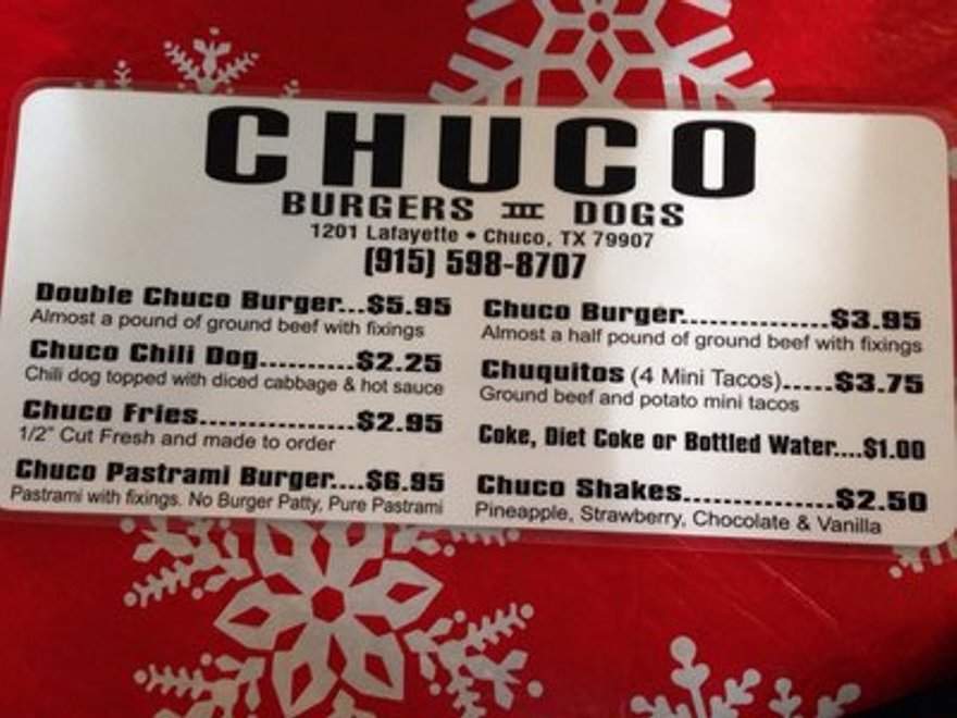 Chuco Burgers and Dogs - El Paso, TX menu_pic