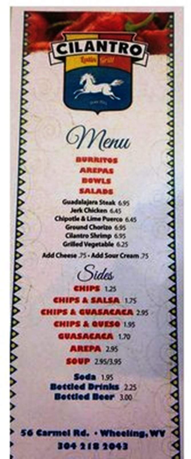 Cilantro Latin Grill - Wheeling, WV menu_pic