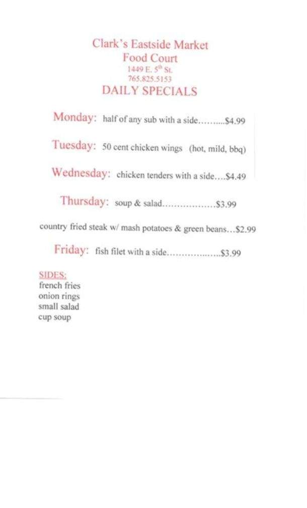 Clark's Eastside Food Court - Connersville, IN menu_pic