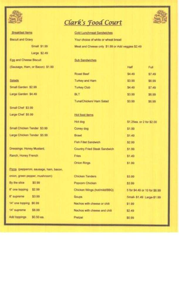 Clark's Eastside Food Court - Connersville, IN menu_pic