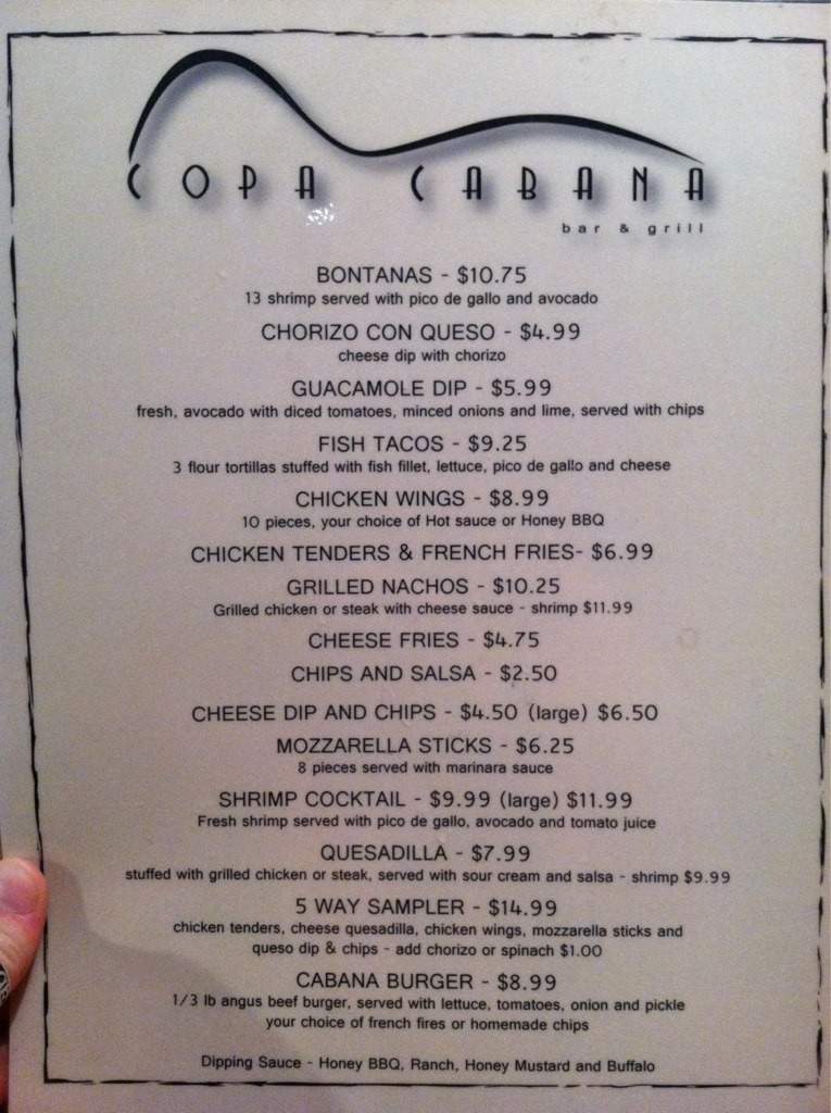 Copa Cabana Bar and Grill - Nashville, TN menu_pic
