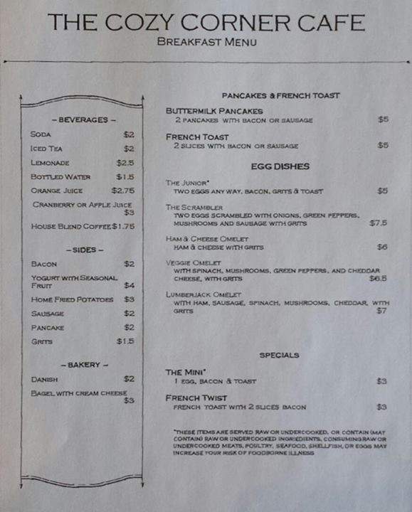 Cozy Corner Cafe - Shallotte, NC menu_pic