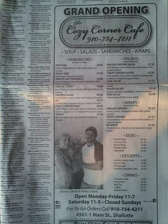 Cozy Corner Cafe - Shallotte, NC menu_pic
