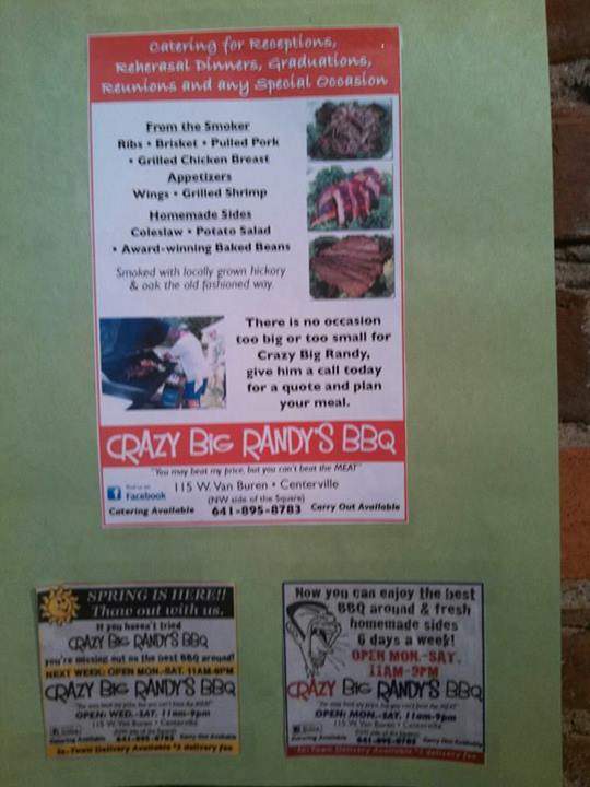 Crazy Big Randy BBQ - Centerville, IA menu_pic