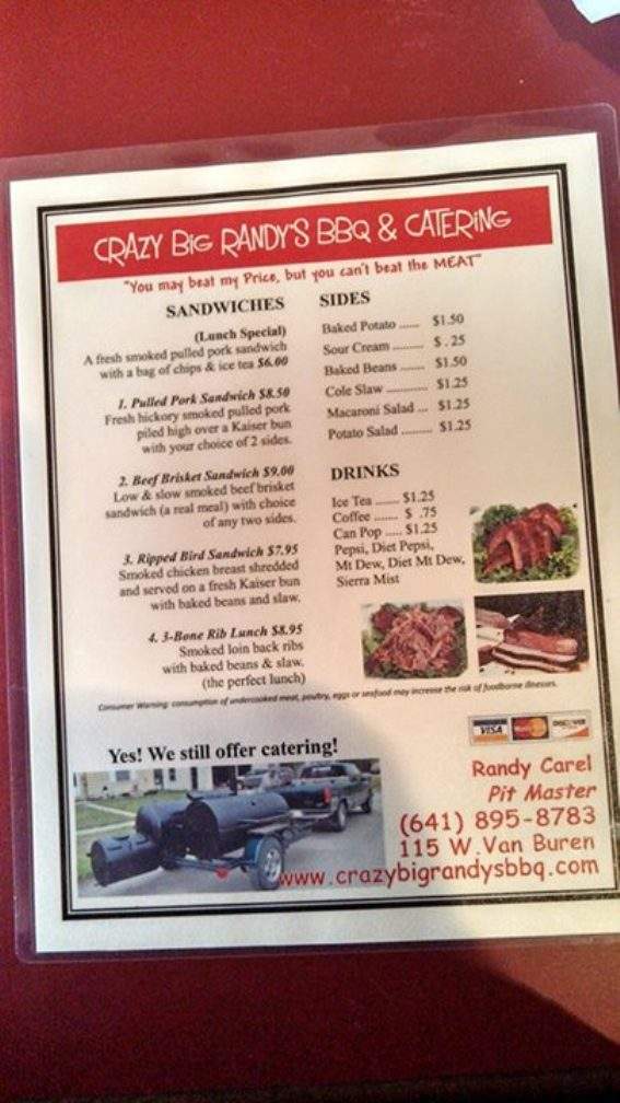 Crazy Big Randy BBQ - Centerville, IA menu_pic