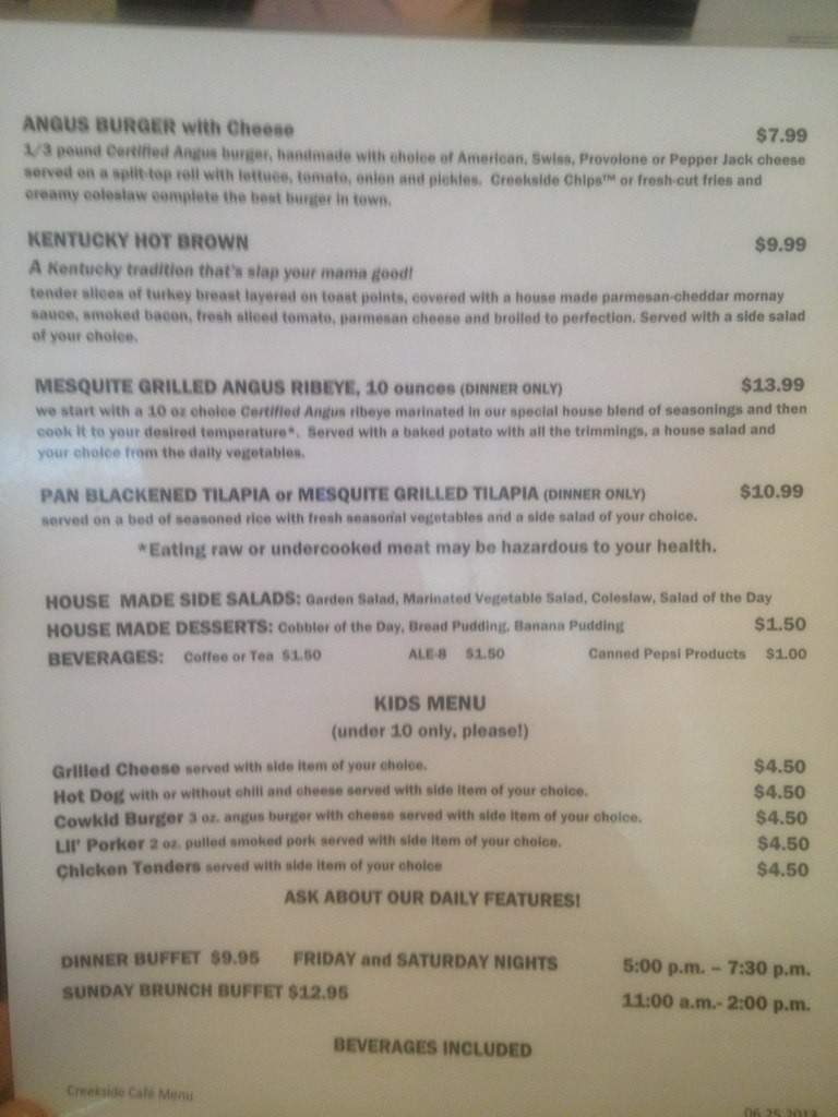 Creekside Cafe' and Catering - Slade, KY menu_pic