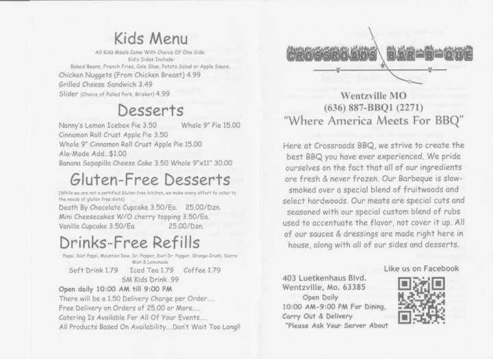 Crossroads Bar-B-Que - Wentzville, MO menu_pic