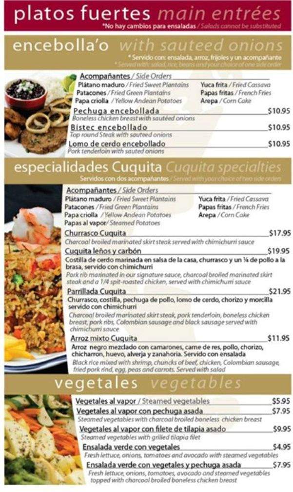 Cuquita Restaurant - Fountain Hill, PA menu_pic
