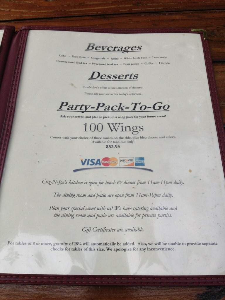 Cuz-n-Joe's Place - Conyngham, PA menu_pic