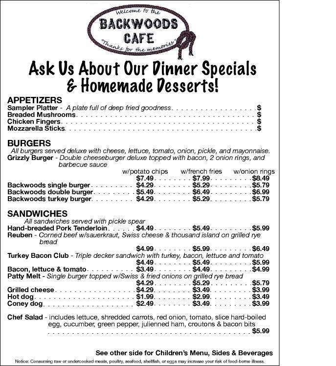 Cyndi's Backwoods Cafe & Grill - Brazil, IN menu_pic