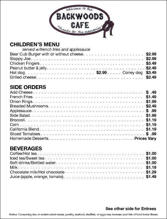 Cyndi's Backwoods Cafe & Grill - Brazil, IN menu_pic