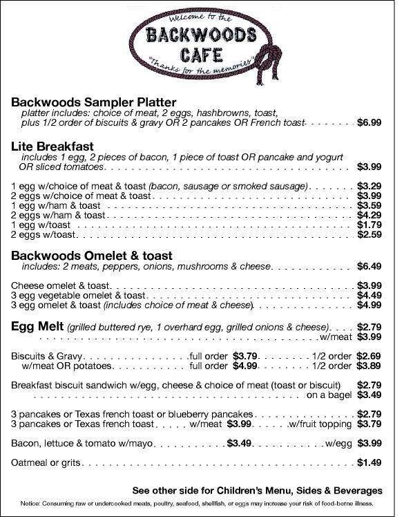 Cyndi's Backwoods Cafe & Grill - Brazil, IN menu_pic