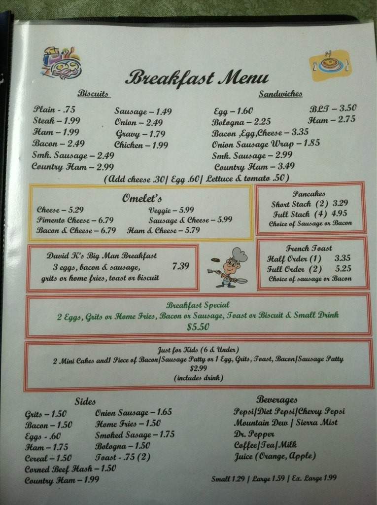 David K's - Lexington, SC menu_pic
