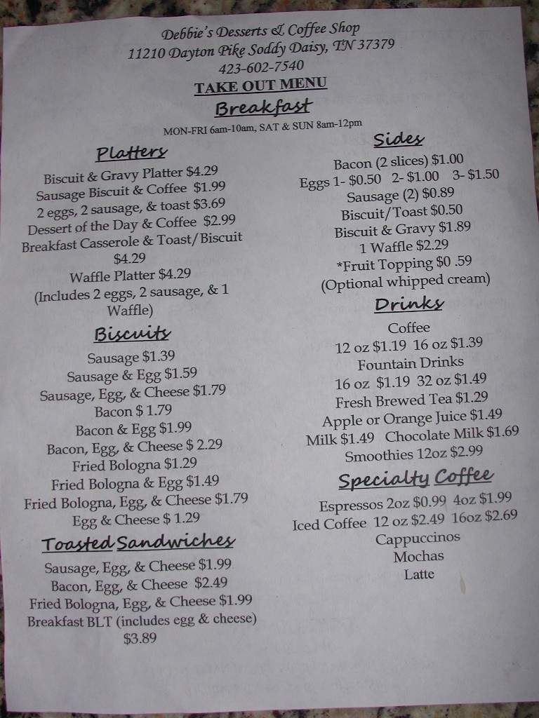 Debbie's Desserts & Coffee Shop - Soddy Daisy, TN menu_pic