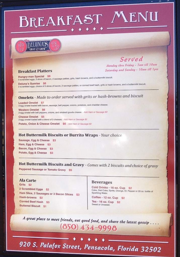 Deluna's Chat and Chew - Pensacola, FL menu_pic