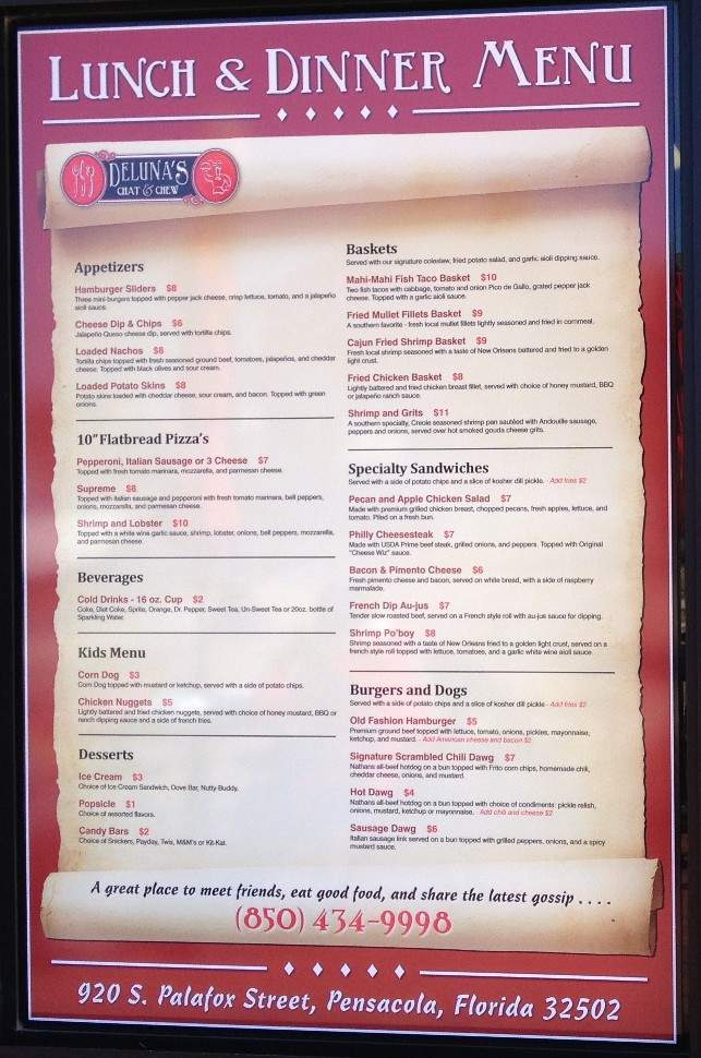 Deluna's Chat and Chew - Pensacola, FL menu_pic