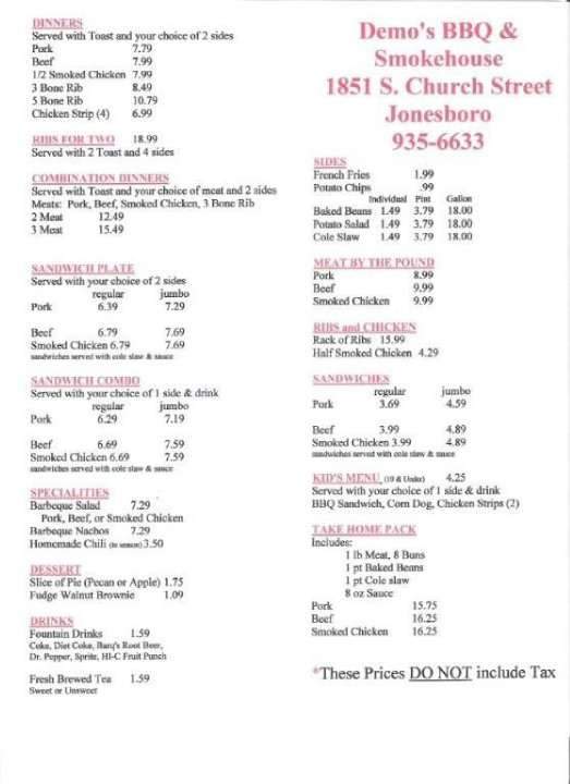Demos' Barbecue & Smokehouse - Jonesboro, AR menu_pic
